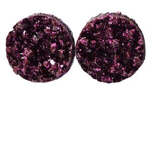 Elegant Purple Druzy Stone Stud Earrings Classic Formal Fashion Jewelry Women
